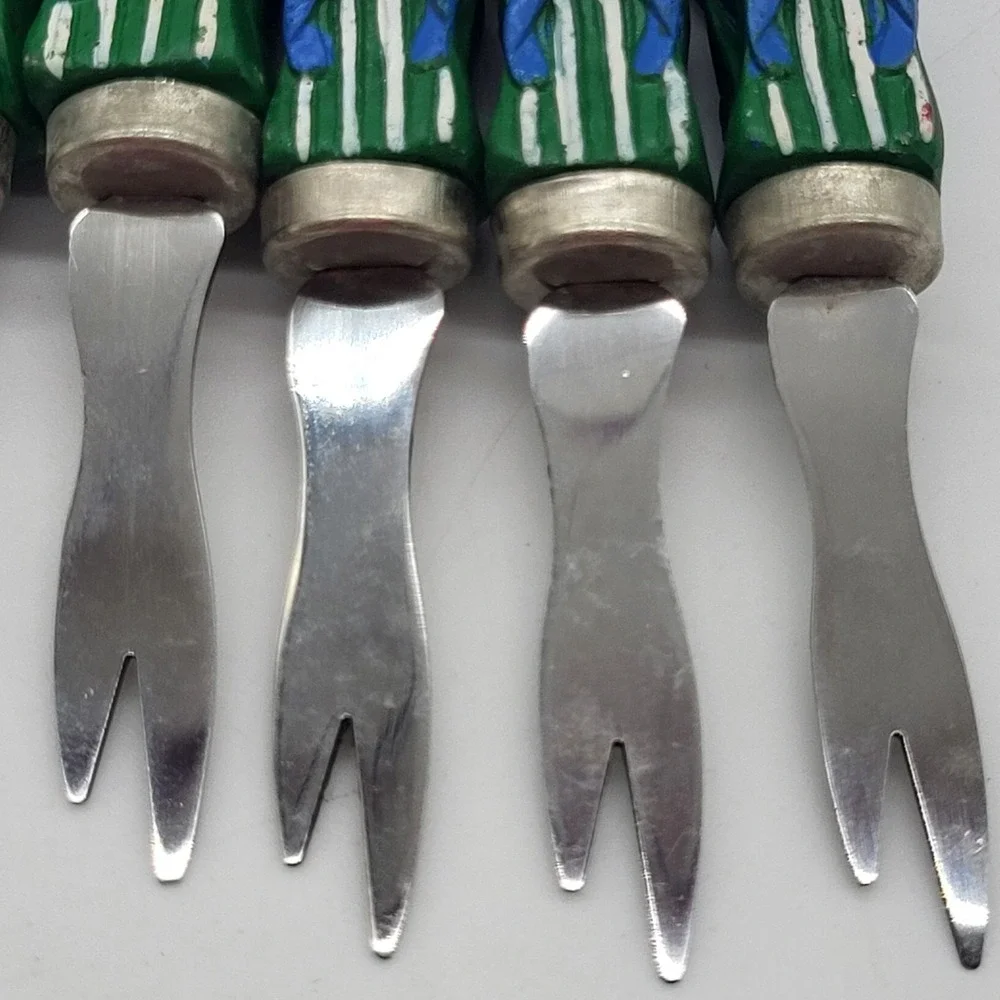 Appetizer Forks Novelty Flip Flops Flamingo & Fish Summer Cocktail Set Of 8